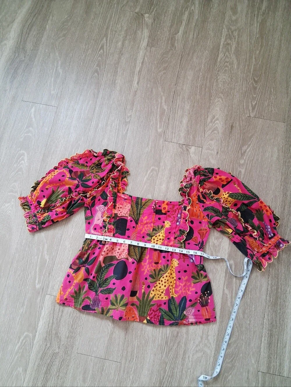 Farm Rio Pop Leopards Square Neck Puff Sleeve Blouse